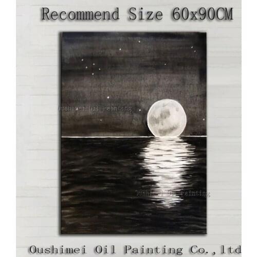 100% Hand-painted Abstract Modern Black and White Sea Landscape Oil Painting Beautiful Moon Landscape Oil Painting For Decor