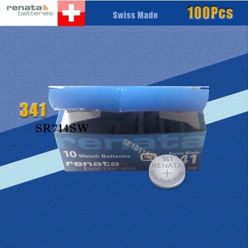 100Pcs Renata 1.55V Watch Battery 341 SR714SW Silver Oxide Swiss Made E341 S36 RW322