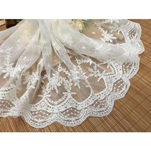 15Yards Embroidered Flowers Lace Trim 22cm Fabric White Ribbon DIY Skirt Headveil Sewing Hem Decor Free Shipping