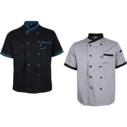 2 Pieces Chef Jacket Uniform Short Sleeve Hotel Kitchen Apparel Cook Coats
