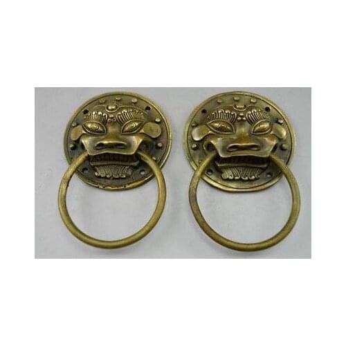 2pcs Handwork Home Collectable Old Copper Hammered Pair Dragon Door knocker Garden Decoration 100% Tibetan silver BRASS