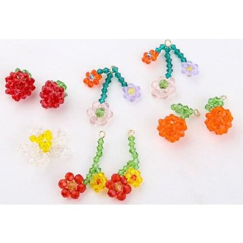 2pcs Summer glass crystal woven flowers Sweet Fruit Earring Lady strawberry orange earrings For Women hairpin hair accessories