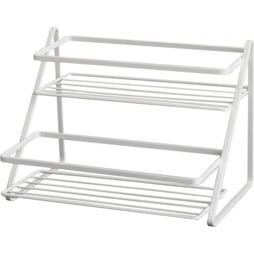 2 Tier Countertop Spice Rack Step Shelf for Kitchen Pantry Bathroom Cabinet Organizer, Metal, White