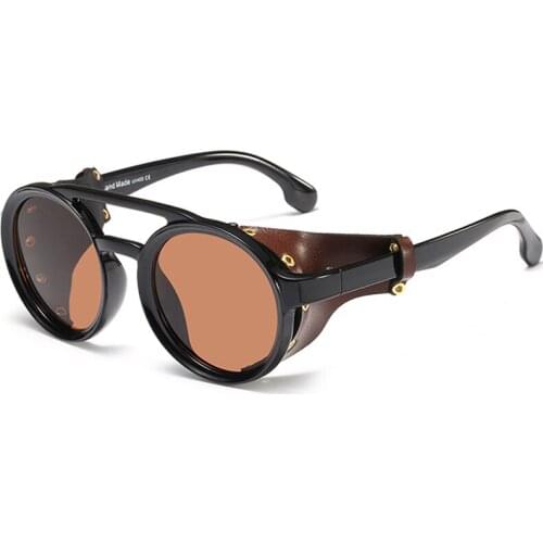 2020 Fashion Men Steampunk Metal Gothic Goggles Sunglasses Women Retro Fashion Leather With Side Shades Round Sun glasses