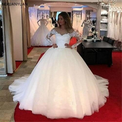 2021 Cheap Long Sleeve Lace Wedding Dress Bridal Ball Gown Professional Custom Robe De Mariage