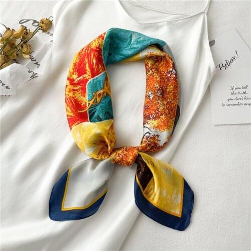 70*70cm Silk Scarf Satin for Women Pattern Animal Luxury Neckerchief Female Headscarves Hijab Handana Shawl Hair Accessories