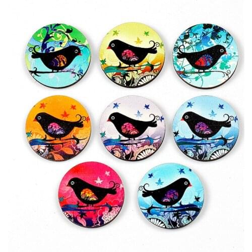 8pcs (sets) 25mm 30mm Different Round pattern Vintage Birds Collection Wood Cut Charms make Pendant Bracelets Brooch DIY(WN-A)