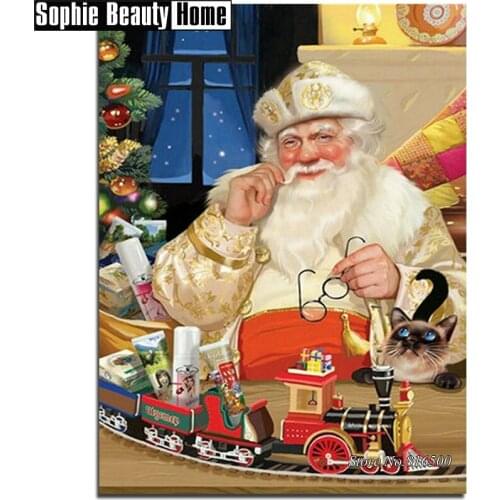 DIY 5D Diamond Painting Cross Stitch Christmas Tree Man Cat Needlework Toy Train Full Diamond Mosaic Diamond Embroidery 188114