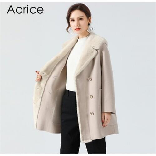 Aorice Women Winter Real Mink Fur Parka Coat Jacket 2020 Ins Female New Mink Fur Collar Long Trench Coats Jackets Z20165