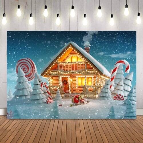 Glitter Christmas house photography backdrop winter snow world photo booth background studio winter portrait photo booth prop