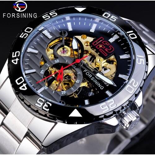 Forsining New Arrival Skeleton Mens Wristwatches Fashion Automatic Mechanical Waterproof Luminous Hands Big Size Erkek Kol Saati