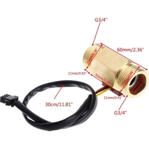 Water Flow Sensor G3/4\" Hall Flowmeter Switch DN20 1-30L/min Liquid Flow Meter