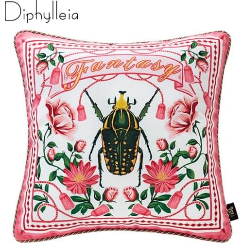 Diphylleia Minimalist Cushion Cover Rural Style Decorative Pillowcase Flower Print Garden Luxury Velvet Pillow Cover Pink Color