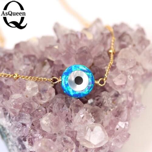 Long Gold Color Chain Blue Opal Necklaces For Women Evil Eye Pendants New Ethnic Jewelry Gift For Women