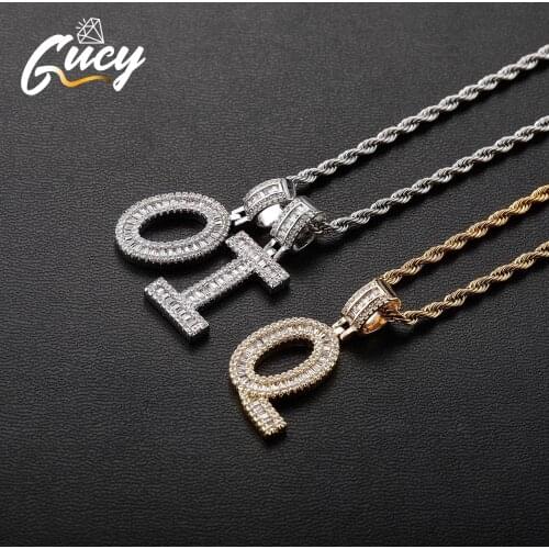 GUCY New Zirconium Cubic Letter A-Z Chain Name Pendant Mens Womens Gold Silver Color Hip-Hop Glamour Jewelry