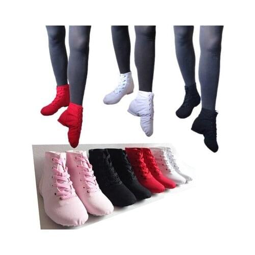 Canvas Jazz Shoes Lace-up Soft Split Soles Modern Dance Gym Yoga Fitness Flat Sneakers for Men Women