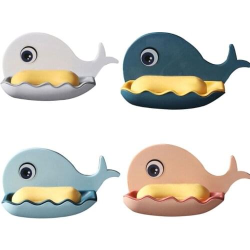 Whale Shape Soap Box Bathroom Drain Soap Holder Rack Self-Adhesive Wall Mounted Soap Tray Storage Plate