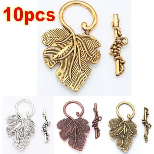 10Pcs Grape Leaf Toggle Clasps Connectors Silver/Gold/Brass for Finding Jewelry Making Diy Bracelet Necklace Wholesale Supply