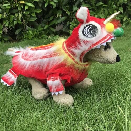 Chinese Lion Dance Dog Costume Sequins Thicken Warm Large Dog Clothes Funny Pet Coat Two-legged Cat Clothes New Year Party
