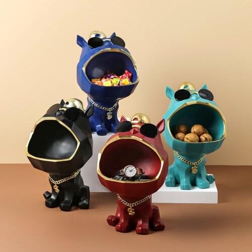 Creative Resin Big Mouth Dog Figurines Ornaments Key Candy Storage Box Animal Statue Sculpture for Living Room Home Decoration