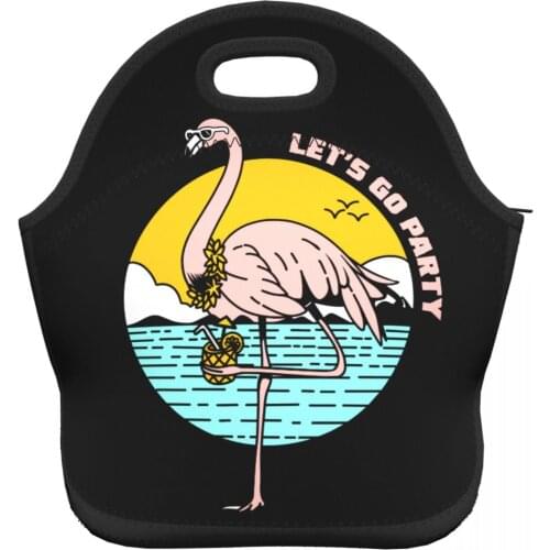Summer Flamingo Women Girls Lunch Bags for Work School Picnic Camping Neoprene Top Handle Lunch Box Fruits Drinks Organizer Bags