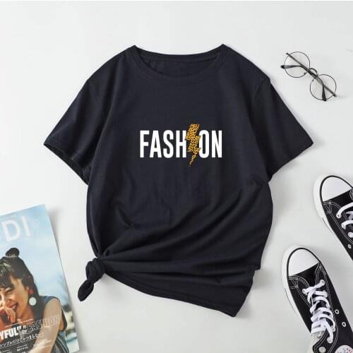 Summer Ladies Letter Lightning Leopard Pattern Casual Blouse Cool Cotton T-Shirt