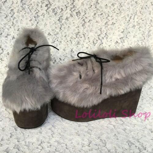 Princess sweet lolita shoes Lolilloliyoyo antaina Japanese design shoes custom thick black bottom grey flock flat shoes 4181n-1