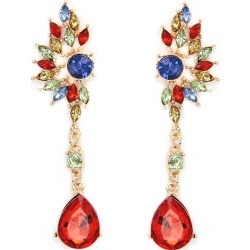 Fashionable big brands design colorful crystal water drop shaped wing stud earrings for women jewelry