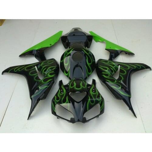 Motorcycle Fairing kit for HONDA CBR1000RR 06 07 CBR 1000RR 2006 2007 CBR1000 ABS Green flames black Fairings set+7gifts HG65