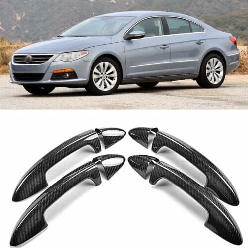 Auto Exterior Carbon Fiber Made Door Handle Cover Sticker Decorations Overlay Trim For VW CC 2009-2012
