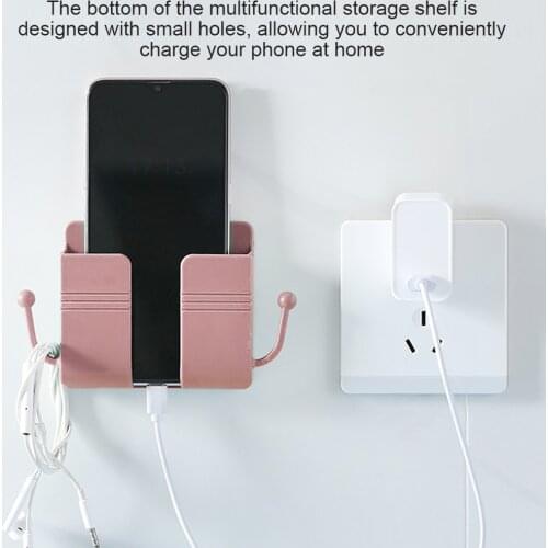 Punch Free Wall Mounted Organizer Storage Box Remote Control Mounted Mobile Phone Plug Wall Holder Charging Multifunction hook