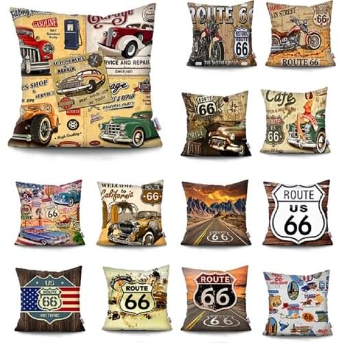 MTMETY American Monther Road 66 Print Cushion Covers Retro car Home Decoration Pillowcase sofa decorative pillow Funda Cojin