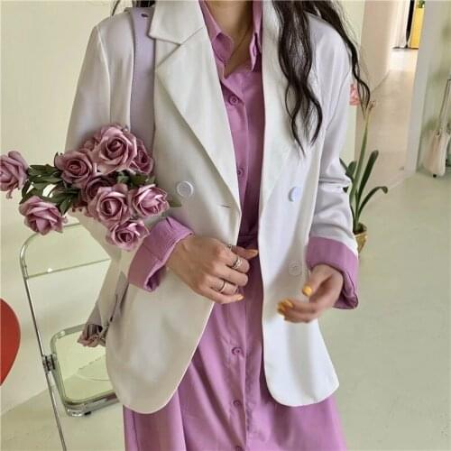2020 Autumn New Sunscreen Brief Coats Solid Lapel Loose Office Lady Thin Ol Tops Streetwear All Match Blazers Women Tops 2021