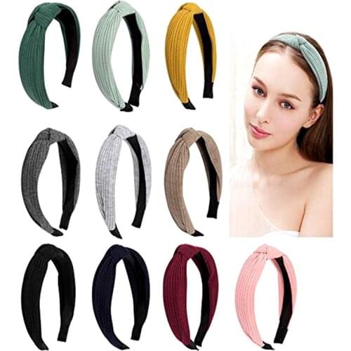 Solid Knitting Cross Headbands Twisted Knotted Hair Band For Lady Girl Turban Wide Simple Hair Hoop Headwear Hair Accessories