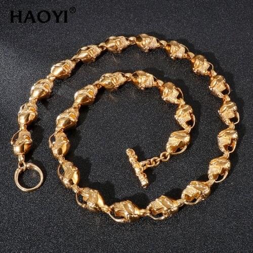 2021 New Punk Gothic Stainless Steel Skull Necklace Link Golden Wild Hip Hop Personality Necklace Mens Bohemian Jewelry