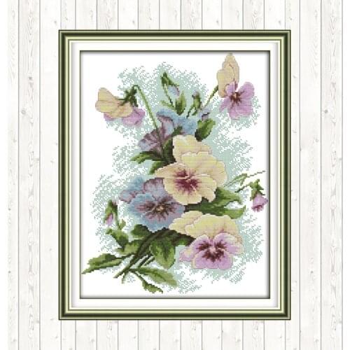 Pansy Flowers Painting Chinese Cross-stitch Kit 14ct 11ct Embroidery Kit DMC Count Print on Canvas DIY Needlework Kit Home Decor