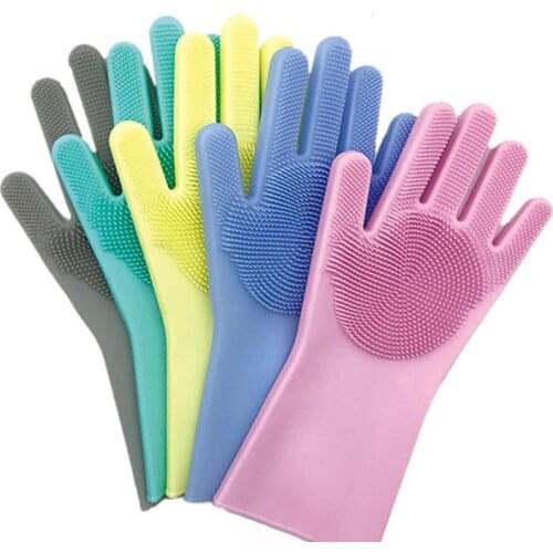 1Pair Household Cleaning Tools Reusable Food Grade Silicone Wash Gloves Heat Resistant Dishwashing Gloves Kitchen Accessories