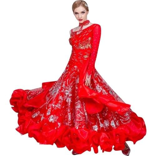 Ballroom dance competition dress women long ballroom dress for girls ballroom waltz dress dance wear rhinestone luminous costume