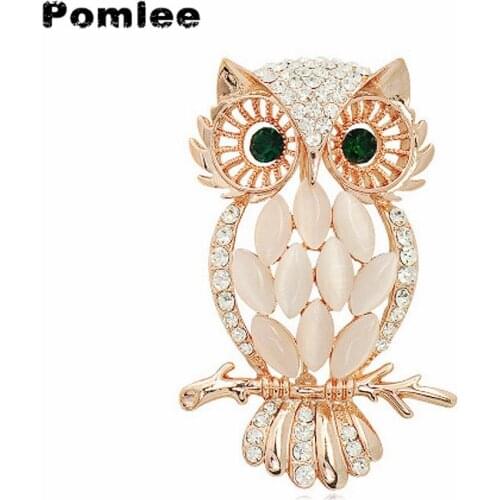 Pomlee Owl Brooch for Women Opal White Cat Eyes Broches Fashion Bijouterie Christmas Jewelry Broche Femme Bijoux De Luxe