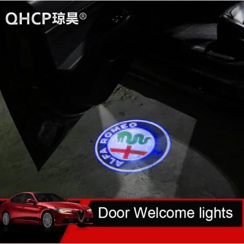 QHCP 2pcs Car Door Welcome lights For Alfa Romeo Giulia Stelvio Car LED Door Warning Light Projector Light (Logo Customizable)