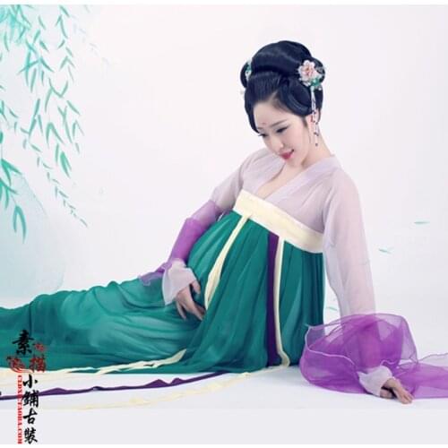 Qing Feng Xu Lai Pregnant Women Photography Costume Tang Dynasty High Waist Dress Pregnancy Thematic Costume