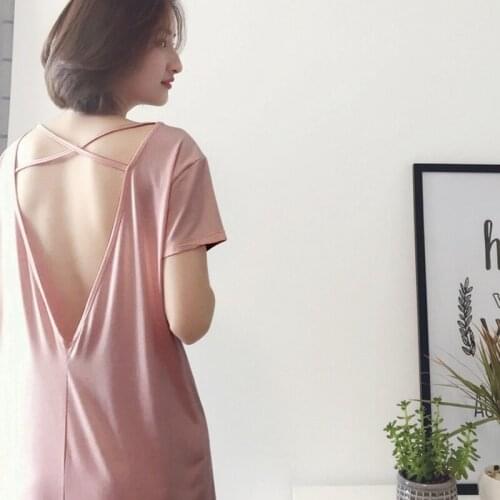 Sexy nightdress woman backless solid color Sleepwear modal home service summer ночная рубашка comfortable and soft new 2020
