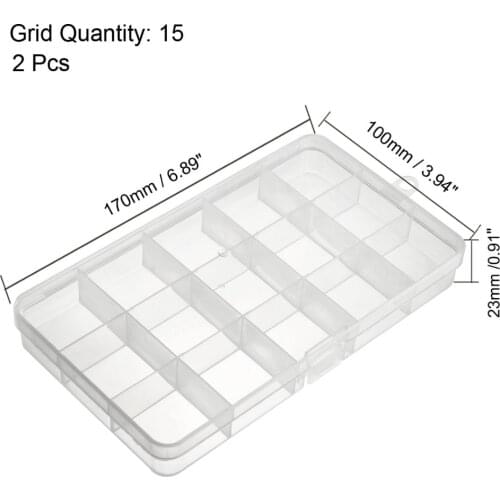 Uxcell 2 Pcs Plastic Fixed 12/15/24/10 Grids Electronic Component Containers Tool Boxes Clear White Component Storage Box