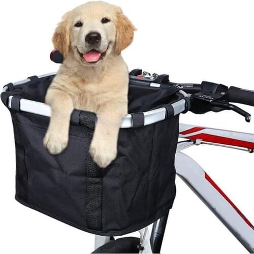 Bike Basket Folding Small Pet Carrier Front Removable Bicycle Handlebar Basket Detachable Cycling Bag