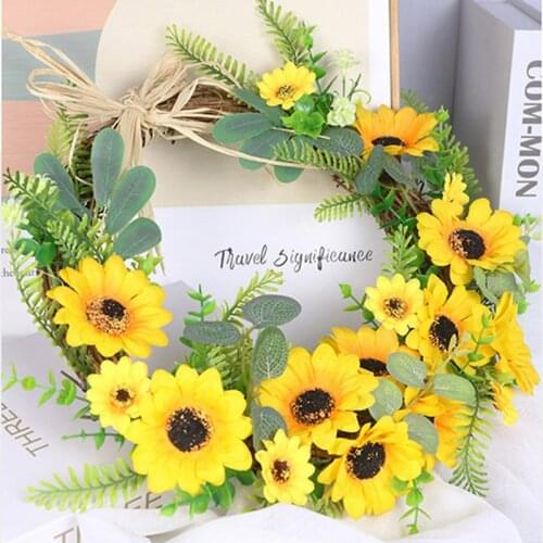 Sunflower Wreath Artificial Flower Easter Pastoral Style Garland Living Room Door Decorations Easter Wreath Decor Home