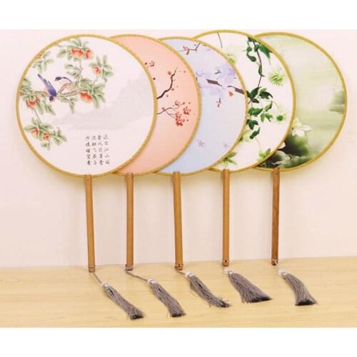 Vintage Flower Lotus Fan Chinese Style Classical Palace Dance Fan Portable Round Cloth Lady Hand Fan Wedding Dance Decor Gifts