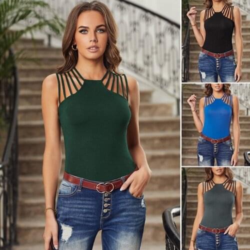 Women Tee Shirt Sexy Hollow Out Sleeveless Bodycon Vest Tops Casual Solid Off Shoulder T Shirt Streetwear