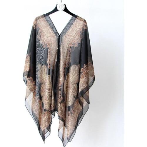 Women Summer Beach Bikini Cover Up Loose Chiffon Blouse Shawl Scarf with Buttons Multiple Wearing Method For Beach Wear Female