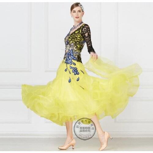 Ballroom Dance Competition Dresses Women/Ballroom Dresses/Ballroom Waltz Dresses/Ballroom Dancing yellow black 17221