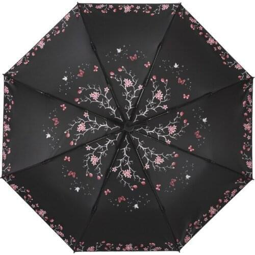 Men and women three-folding black coating sunscreen anti-ultraviolet sunshade sunny and rainy umbrella windproof strong umbrella